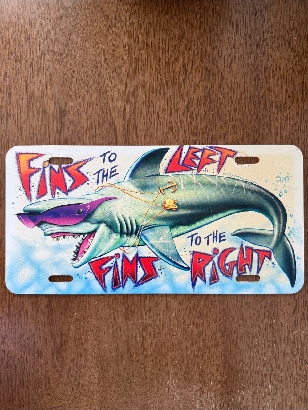Jimmy Buffett 90s Caribbean Soul Shark Novelty License Plate - Fins to the Left